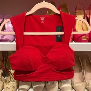 Express Vibrant Red Body Contour Crop Top